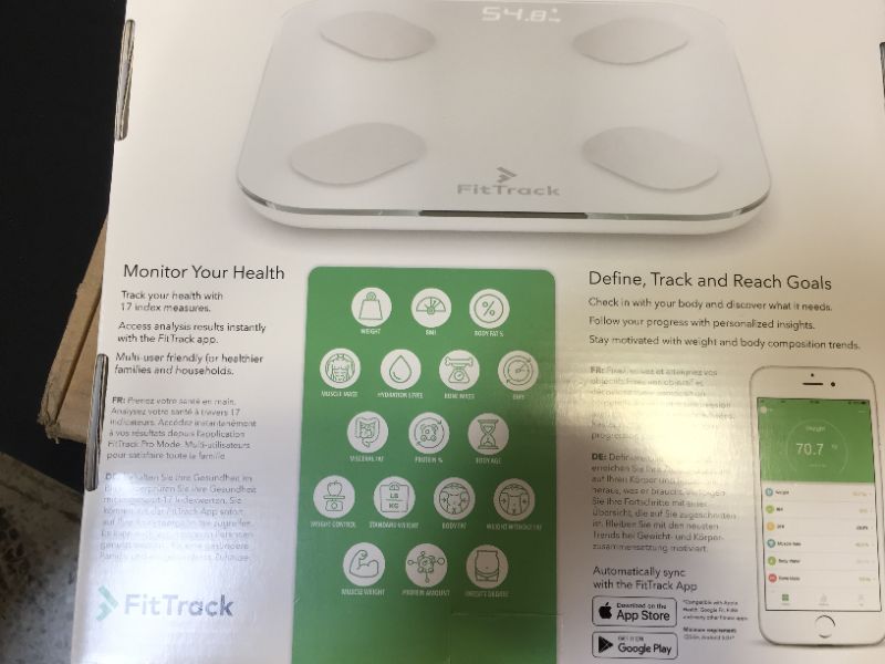 Photo 5 of FitTrack Dara Smart BMI Digital Scale - Measure Weight and Body Fat - Most Accurate Bluetooth Bathroom Scale-----  FABRIC SEALED