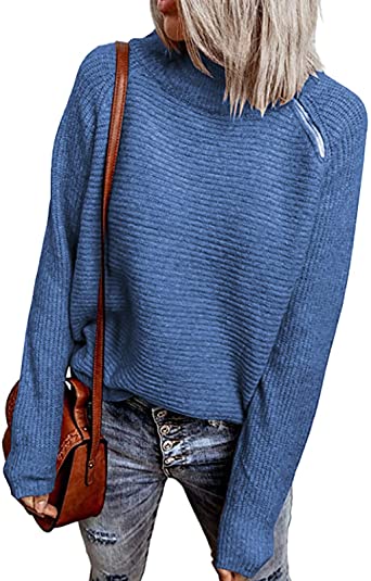 Photo 1 of 2 pack BTFBM Women Casual Long Sleeve Turtleneck Sweaters Oblique Quarter Zip Solid Color Cute Knit Ribbed Fall Winter Pullover size large 
