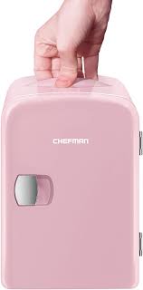 Photo 1 of Chefman Mini Portable Pink Personal Fridge Cools Or Heats & Provides Compact Storage For Skincare, Snacks, Or 6 12oz Cans W/ A Lightweight 4-liter Capacity To Take On The Go
