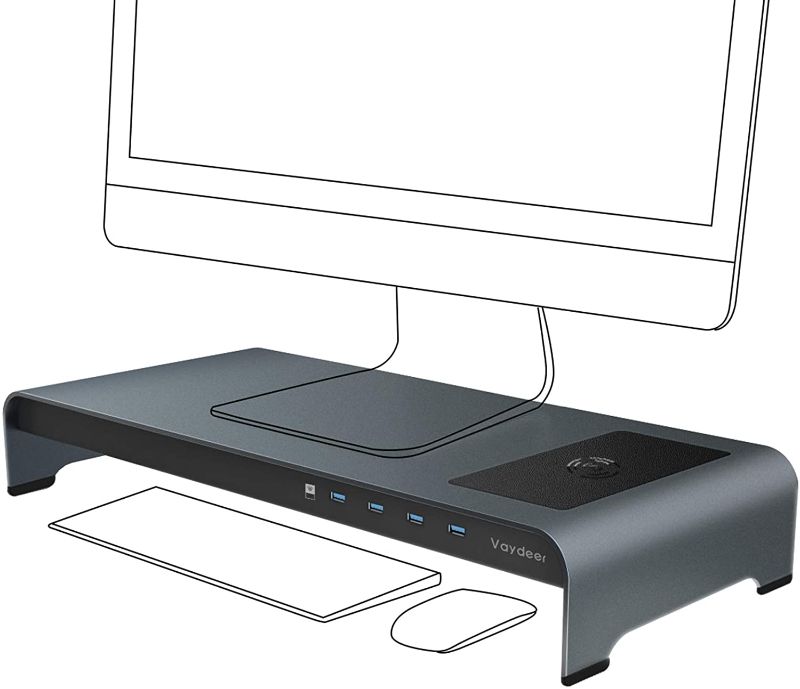 Photo 1 of Aluminum Monitor Stand Riser with Wireless Charging (Gray)