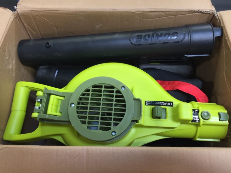 Photo 1 of Sun Joe Snow Joe Sun Joe 40V Variable-Speed Cordless Blower/Vacuum/Mulcher, Kit (w/5.0-Ah Battery + Quick Charger) (ITEM IS DIRTY) (COULD NOT TEST)