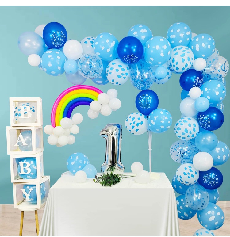 Photo 1 of 1st Birthday Decorations for Boys 102 PCS, Blue Happy Birthday Balloons Garland Arch Kit Number 1 Silver Foil Mylar Balloon, Colorful Long Balloons for Rainbow Party By SWEETSMILE
