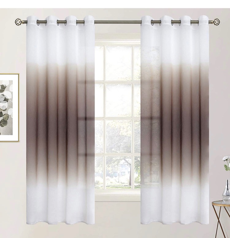 Photo 1 of BGment Faux Linen Ombre Sheer Window Curtains for Living Room, Grommet Linear Gradient Light Filtering Semi Voile Sheer Curtain Panels for Kids Room, Set 2 Panels (Each 52 x 63 Inch, Light Brown)