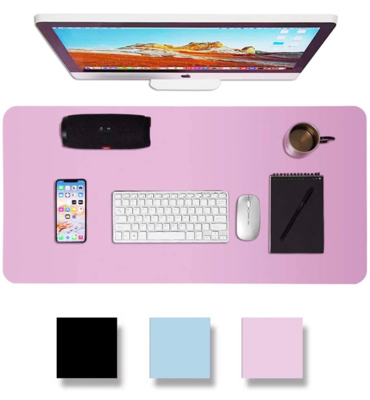 Photo 1 of Ecoffice Leather Desk Pad, Dual Sided Office Desk Mat, 35" x 17" PU Leather Desk Blotter, Desk Pad Protector,Extended Mouse Pad, Waterproof Desk Writing Pad for Office and Home (Purple/Pink)