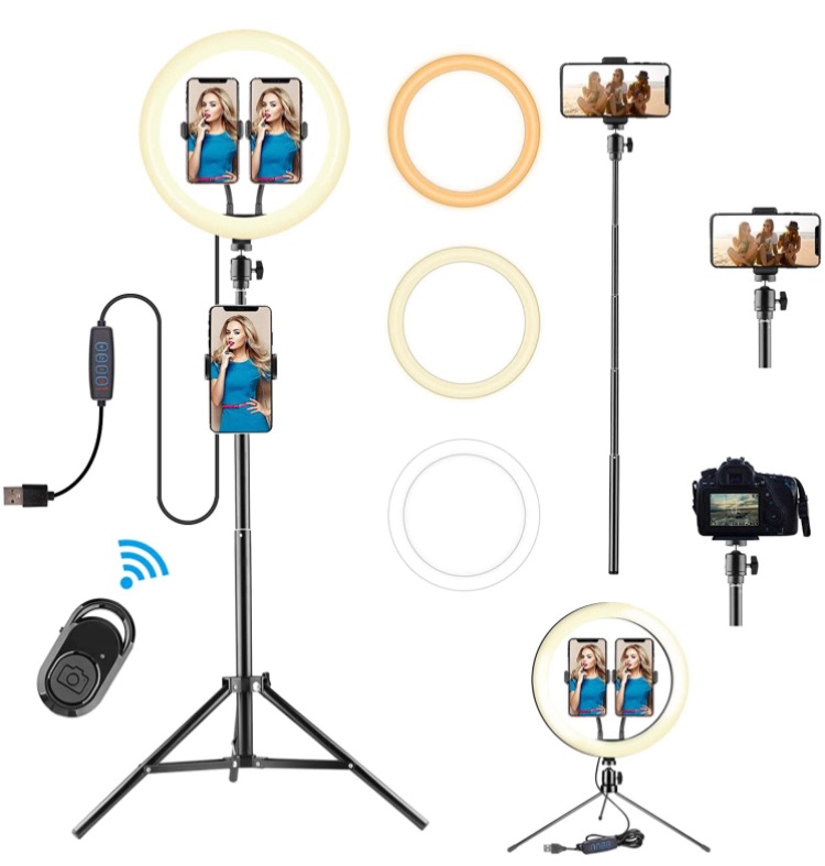 Photo 1 of 12" Selfie Ring Light with Tripod Stand and Phone Holders, Dimmable Led Camera Ringlight for YouTube Videos/Tiktok/Photography/Makeup/Live Stream,Compatible with Cell Phone