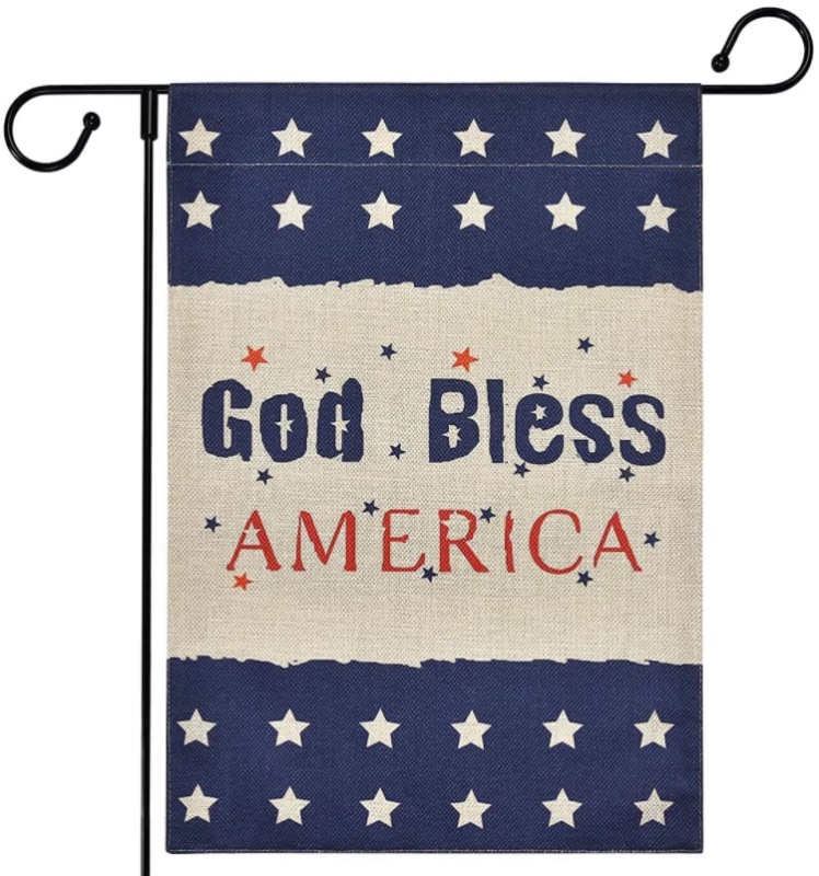 Photo 1 of ASPMIZ God Bless America Flag Banner Double Sided, Blue Burlap Garden Flag 12 x 18, Stripe and Star American Flag Birthday for Outside, Vertical Yard Flag with Free Anti-Wind Clip, Outdoor DecorationI 

Iceyyyy Spring Summer Garden Flag - Double Sided Hom