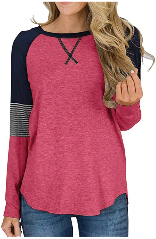 Photo 1 of BETTE BOUTIK Womens Casual Long Sleeve Blouses T Shirt Cute Tops Round Neck Striped Plain Plaid Splicing Shirts size XL