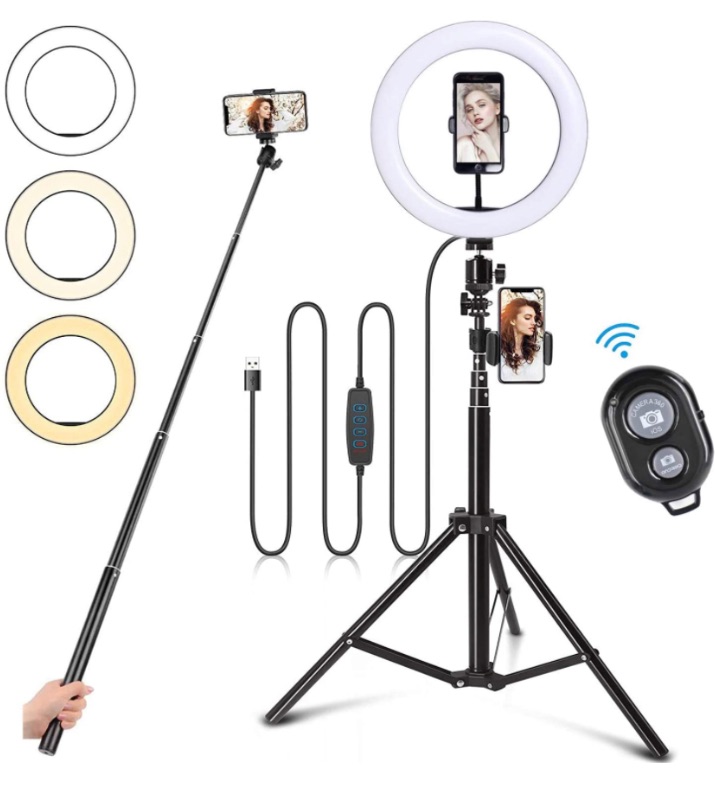 Photo 1 of 10.2 inch Selfie Ring Light with 63’’ Tripod Stand, led Selfie Ring Light with Phone Holders for Live Stream/Makeup/YouTube Video/TikTok?Compatible with All Phones