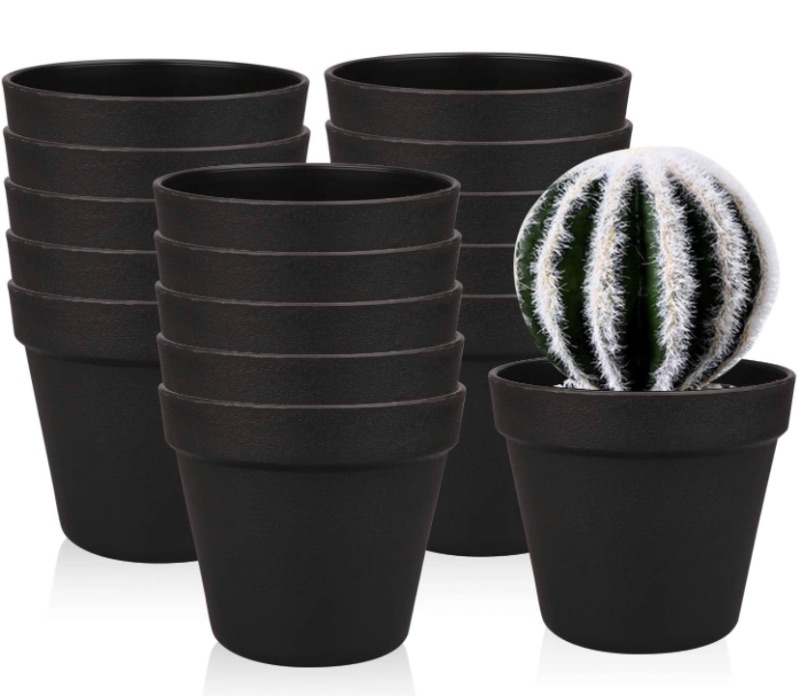 Photo 1 of 4.9 Inches Plastic Plant Pots, Gardening Containers, Planters, Perfect for Indoor and Outdoor Decoration/ Garden/ Kitchen/ Flower/ Succulents, Set of 16(Black)