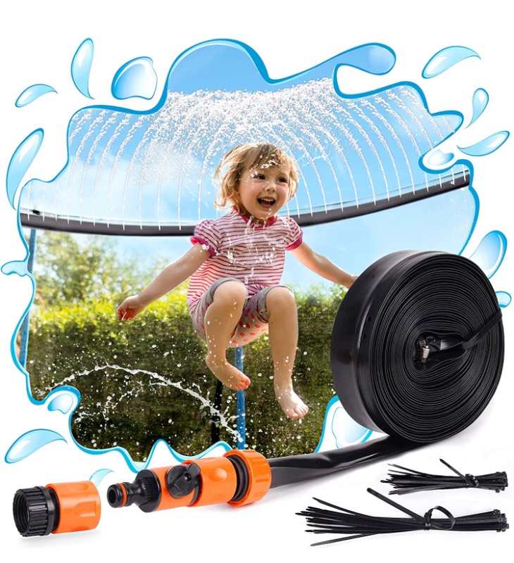 Photo 1 of PARIGO Trampoline Sprinkler Toys for Kids, Trampoline Water Park Sprinkler Fun Summer Outdoor Water Games Yard Toys, Trampoline Accessories Backyard Water Play for Boys Girls Adults 39ft