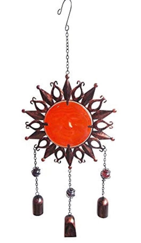 Photo 1 of Comfy Hour Sun Moon Face Engraved Collection 23" Red Brown Copper Metal Art Sunface Hanging Wind Chime for Home and Garden