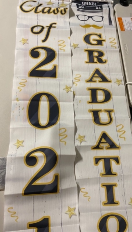 Photo 1 of Graduation Banners,Hanging Flags Porch Sign & Class of 2021 Banner,Graduation Party Decorations Supplies for Indoor/Outdoor Home Door Décor