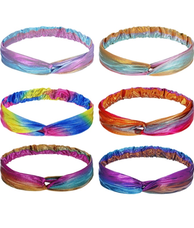 Photo 1 of 6 Pieces Mermaid Knotted Headband Sparkly Metallic Elastic Hair Bands Glitter Criss Cross Headwrap for Women Girls