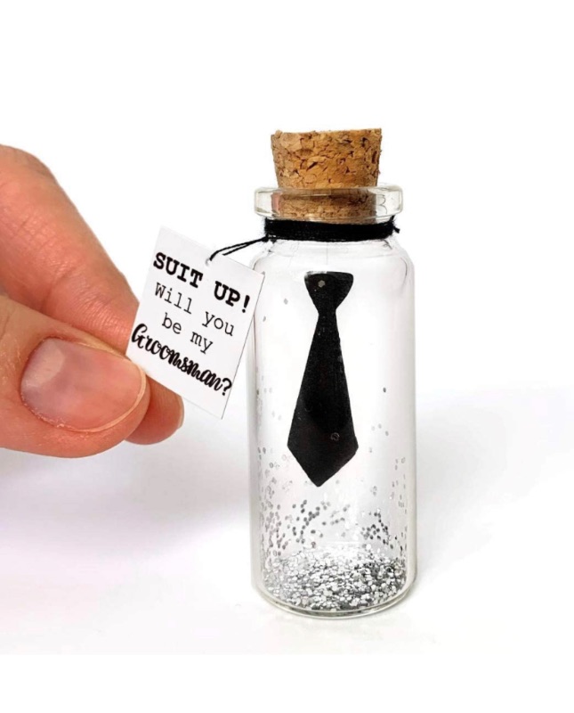 Photo 1 of Groomsmen and Best Man Proposal | Suit Up Card in a Bottle | Will You Be My Groomsman | Bachelor Party Presents (Suit Up Bottle with a Card, Groomsman)