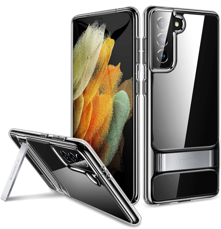 Photo 1 of TORRAS MoonClimber Designed for Galaxy S21 Case [Armor-Level Protection] [3 Stand Ways] with Metal Kickstand Slim Shockproof Clear for Samsung Galaxy S21 Case 6.2" - Clear