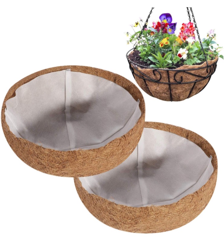 Photo 1 of ANGTUO 2Pcs 12 Inch Round Coco Liners with 2Pcs Non-Woven Fabric Lining, Coconut Coir Fiber Liner Replacement for Hanging Basket, Nonwoven Lining for Reduce Leakage of Soil and Water