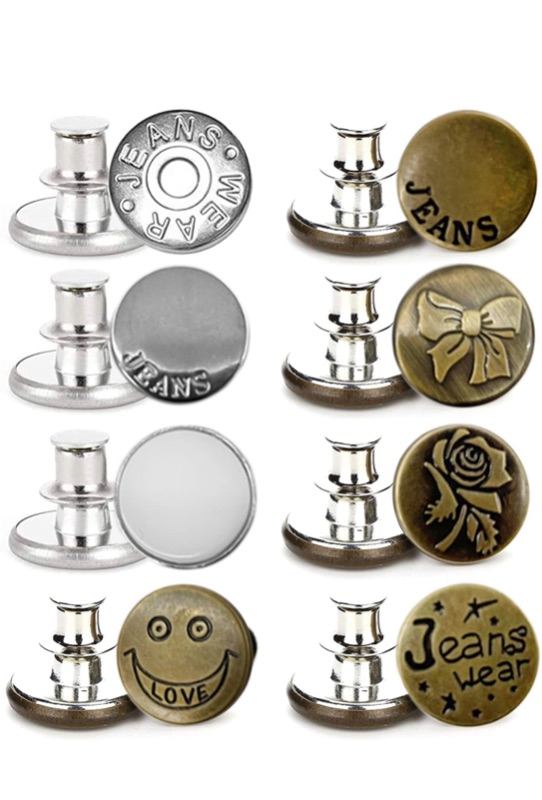 Photo 1 of Button Pins for Jeans - Easy to Fit Jean Pins no Sew Replacement Button, Eight in Set, Adjustable Jean Button Pins Instant Waist Kit for Jeans Pants Jacket Easy Clip on