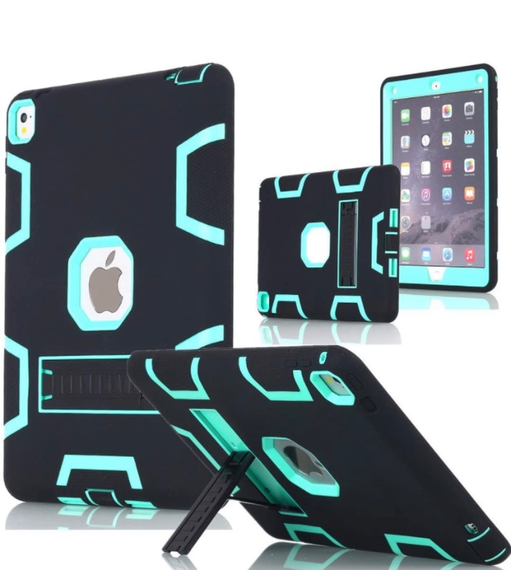 Photo 1 of iPad Pro 12.9" Case,AICase Heavy Duty Hybrid Shockproof Hard Case Cover Rubber Stand for 2017(A1670/A1671) Apple iPad Pro 12.9 inch (Black/Mint Blue)