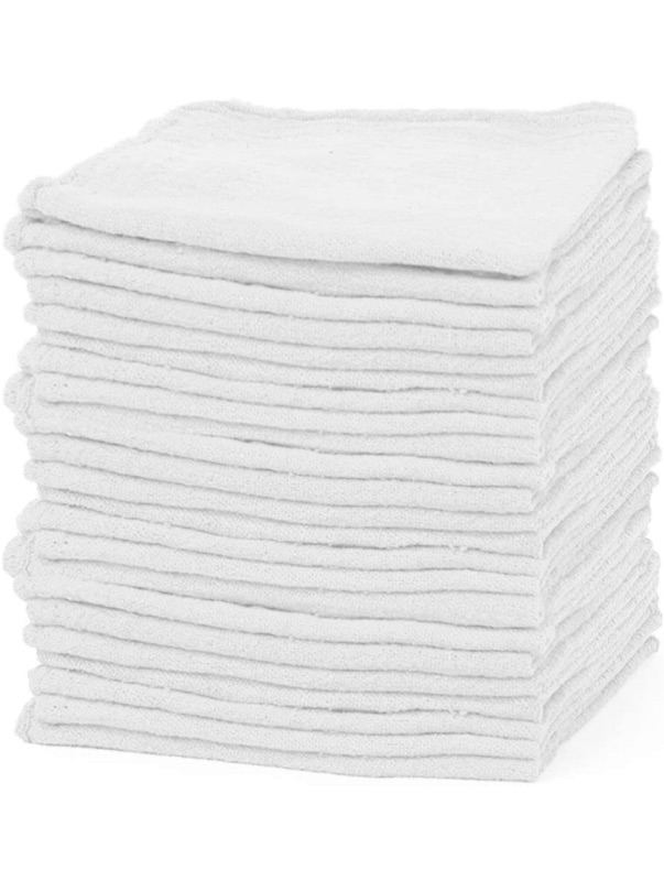 Photo 1 of  Shop Towels – Pack of 50 Reusable Cleaning Rags – Durable Quality Cotton Towel– Soft and Smooth – Super Absorbent Shop Rags 13" x 13"– Machine Washable – Suitable for All Purposes (White)