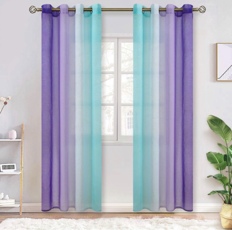 Photo 1 of BGment Ombre Sheer Curtains for Kids Room, Faux Linen Grommet Two-Color Linear Gradient and Decorative Window Curtain Panels for Girls Room, Set 2 Panels ( Each 52 x 95 Inch, Teal and Purple )
