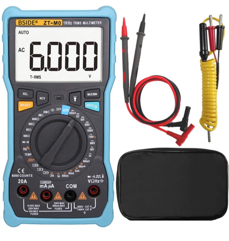 Photo 1 of Bside Large LCD Digital Multimeter Manual & Smart Mode Design True RMS 6000 Counts Auto-Ranging Voltmeter Temperature Capacitance AC/DC Current Voltage Battery Tester with Flashlight