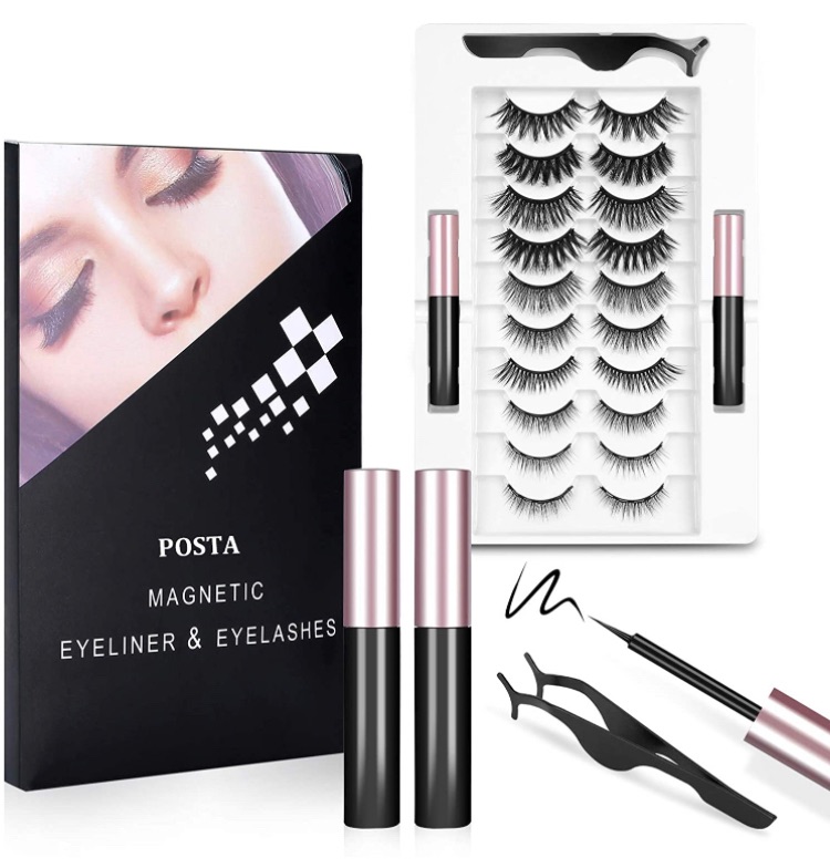 Photo 1 of 10 Pairs Eyelashes, POSTA Magnetic Eyelashes 2pcs Eyeliner, 3D False Eyelashes, With Tweezers, Magnetic Eyeliner and Magnetic Eyelash Kit for Women