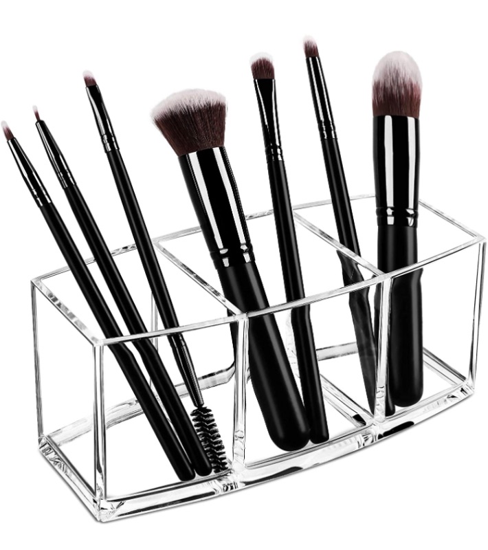 Photo 1 of Syntus Makeup Brush Holder Organizer, Acrylic 3 Slot Large Capacity Cosmetic Brushes Storage Box, Clear 2 holders