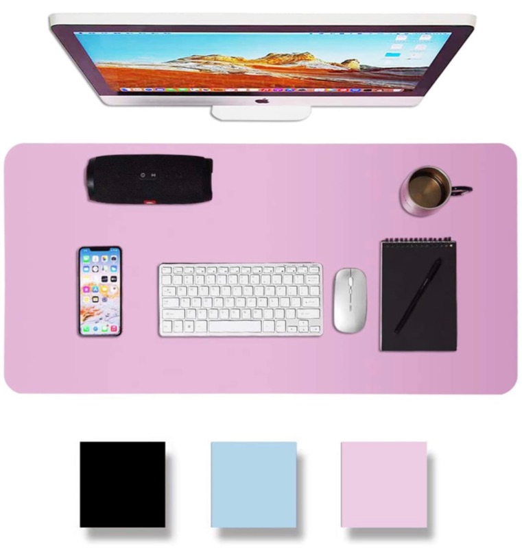 Photo 1 of Ecoffice Leather Desk Pad, Dual Sided Office Desk Mat, 35" x 17" PU Leather Desk Blotter, Desk Pad Protector,Extended Mouse Pad, Waterproof Desk Writing Pad for Office and Home (Purple/Pink)