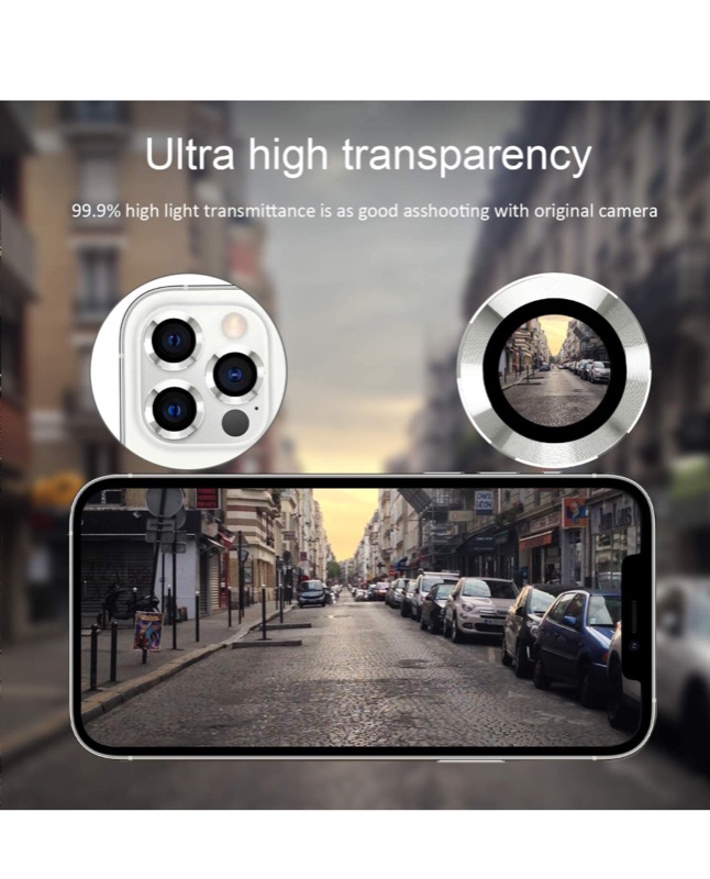 Photo 3 of 3+1] Wsken Camera Lens Protector for iPhone 12 Pro (6.1 inch),Upgraded HD Tempered Glass Aluminum Alloy Lens Screen Cover Film with 1 Extra Replacement - Silver