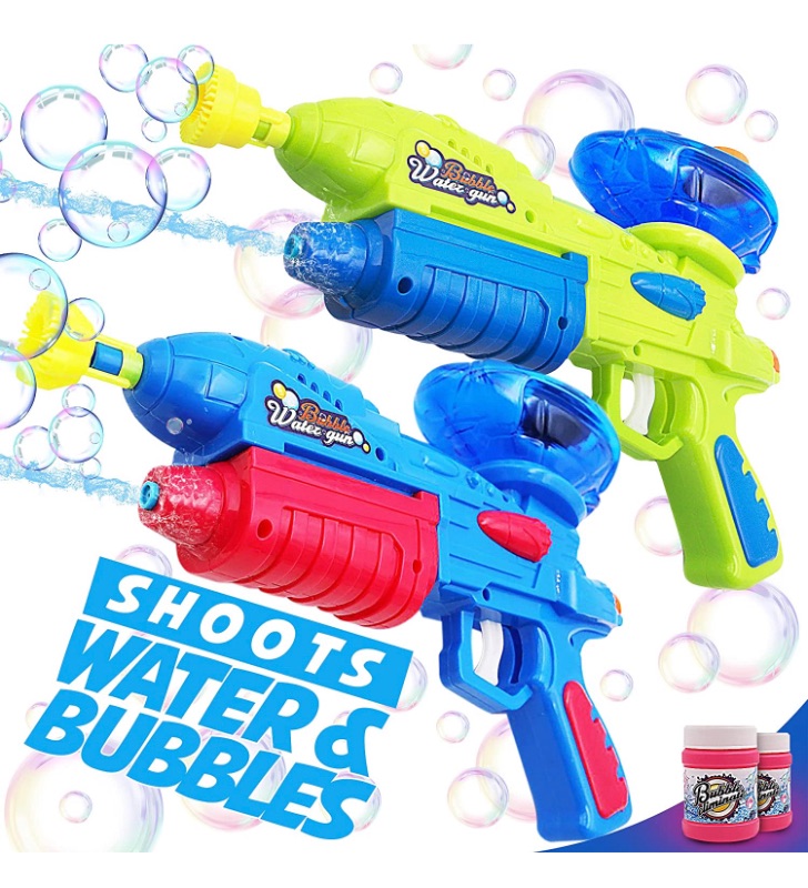 Photo 1 of (2 Pack) Bubble Gun & Water Gun for Kids, Boys, Girls – Water & Bubble Maker, Blaster & Blower Machine for Outdoor Activities Camping Pool Party – Soaker Squirt Gun Toys Gift for Age 4, 5, 6, 7, 8, 9…