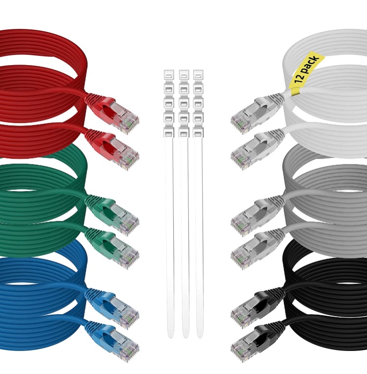 Photo 1 of Cat6 Ethernet Cable 1.5 Feet/12 Pack, Adoreen Patch Cable(0.6ft to 25ft),Cat 6 High Speed Network LAN UTP RJ45 Internet Cable,Ether Cable with 15 pcs Ties-1.5ft(0.46m