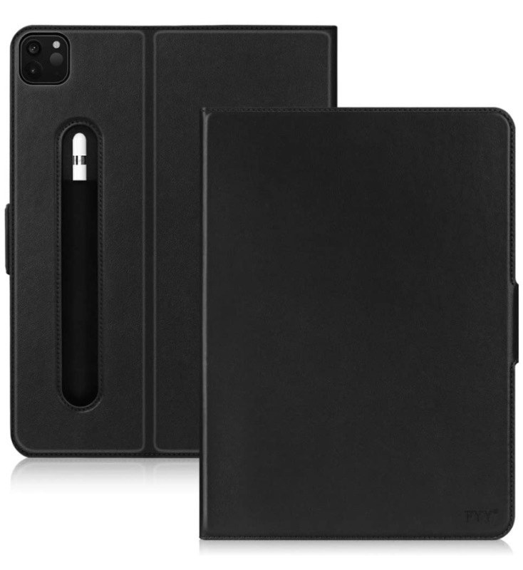 Photo 1 of FYY Case for New iPad Pro 12.9 Inch 4th Generation 2020 with Pencil Holder, Luxury Cowhide Genuine Leather Case with [Support Apple Pencil Charging] [Auto Sleep-Wake] for iPad Pro 12.9 2020 Black