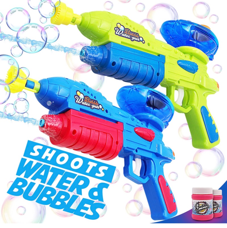 Photo 1 of (2 Pack) Bubble Gun & Water Gun for Kids, Boys, Girls – Water & Bubble Maker, Blaster & Blower Machine for Outdoor Activities Camping Pool Party – Soaker Squirt Gun Toys Gift for Age 4, 5, 6, 7, 8, 9…