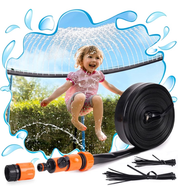 Photo 1 of PARIGO Trampoline Sprinkler Toys for Kids, Trampoline Water Park Sprinkler Fun Summer Outdoor Water Games Yard Toys, Trampoline Accessories Backyard Water Play for Boys Girls Adults 39ft