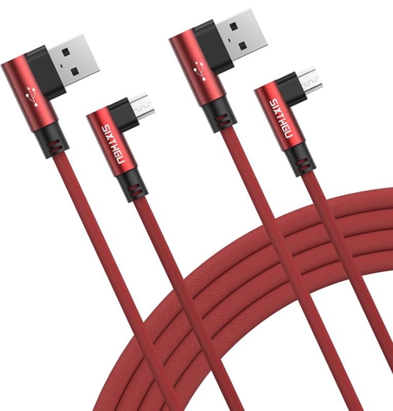 Photo 1 of SIXTHGU Micro USB Cable Right Angle 90 Degree USB Fast Charger Compatible,3A Quick Charging Cabl to USB 2.0 Nylon Braided F with S7 Edge/S6/S5,HTC,Motorola,LG,Nokia,Android ?2 pack? (Red, 6.6FT+6.6FT)