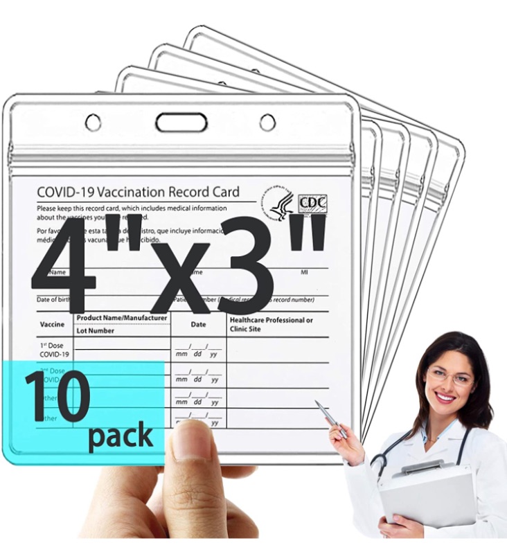 Photo 1 of 10 Pack Card Holder, CDC Vaccination Card Protector 4 X 3 Inches Immunization Record Vaccine Card Sleeve, Clear Vinyl Plastic Sleeve Cover, Waterproof Resealable Zip for Travel