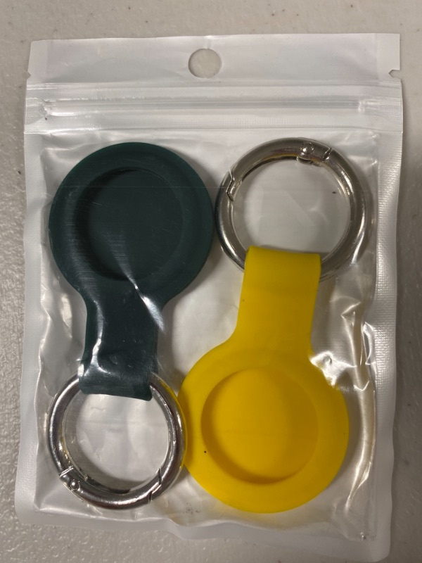 Photo 1 of  Silicone Case Compatible for AirTag (2021) 2 Pack, Flexible Soft Anti-Scratch Shockproof Protective Full Body Air Tag Skin Cover with Keychain Carabiner for AirTag Finder - Yellow and green