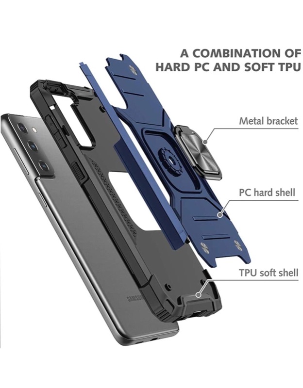 Photo 4 of AmeriCase | Samsung Galaxy S21 | Case with Kickstand and Metal Ring - Shockproof Samsung S21 5G Ultra Case Military Grade Drop Tested Slim Dual Layer (VS2 Blue, Galaxy S21 Ultra 5G 7.1in)