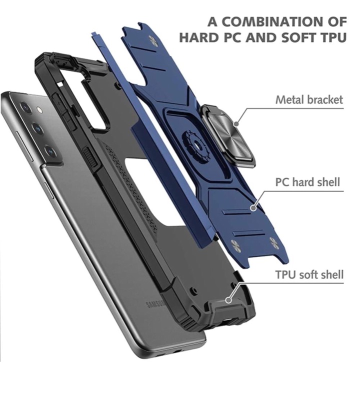 Photo 3 of AmeriCase | Samsung Galaxy S21 | Case with Kickstand and Metal Ring - Shockproof Samsung S21 5G Ultra Case Military Grade Drop Tested Slim Dual Layer (VS2 Blue, Galaxy S21 Ultra 5G 7.1in)