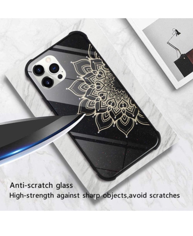 Photo 5 of AIGOMARA iPhone 12 Pro Max Case Gold Mandala Inlay Small Diamonds Galaxy Sparkly Bling Glitter Design for Women Girls Protective Cover for iPhone 12 Pro Max 6.7 Inch