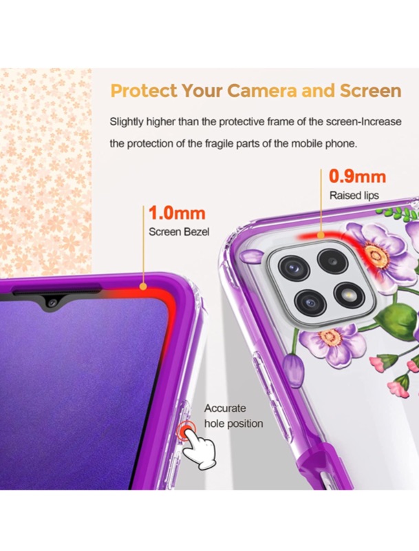 Photo 2 of A22 5G Case,JXVM Samsung Galaxy A22 5G Case Clear Floral with Built in Screen Protector, Full Body Shockproof TPU Flower Cover Phone Case for Woman Girls(2 Items)