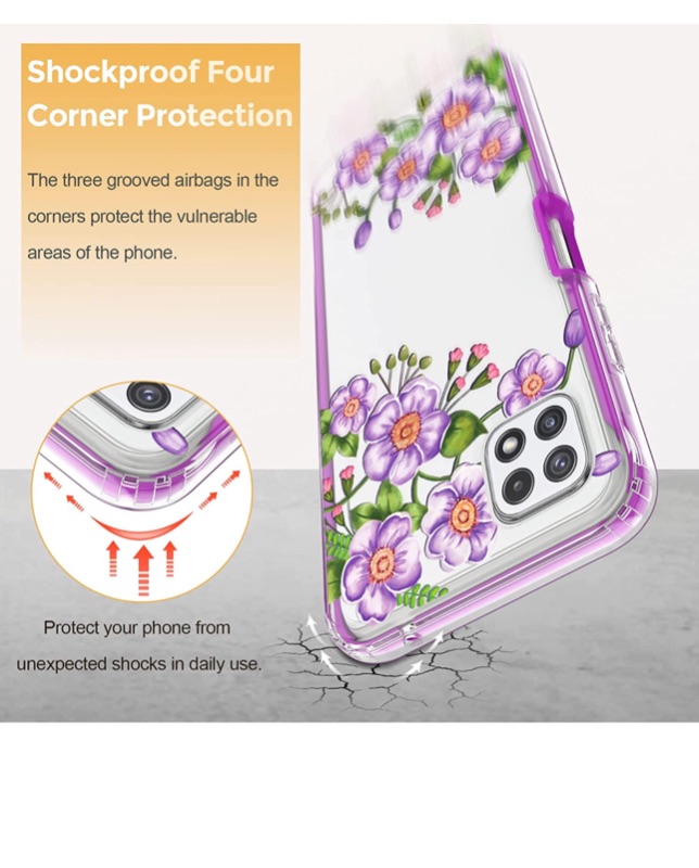 Photo 5 of A22 5G Case,JXVM Samsung Galaxy A22 5G Case Clear Floral with Built in Screen Protector, Full Body Shockproof TPU Flower Cover Phone Case for Woman Girls(2 Items)