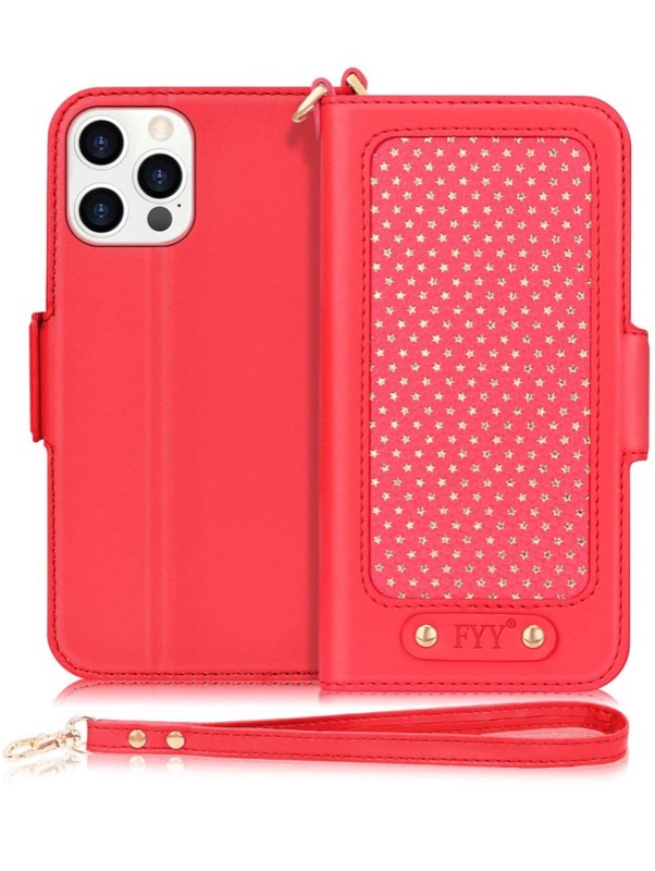 Photo 1 of FYY Case Compatible with iPhone 12 Pro Max 5G 6.7", [Kickstand Feature] Luxury PU Leather Wallet Case Flip Folio Cover with [Card Slots][Wrist Strap][Note Pocket] for iPhone 12 Pro Max 5G 6.7" Red