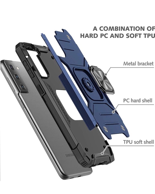 Photo 3 of AmeriCase | Samsung Galaxy S21 | Case with Kickstand and Metal Ring - Shockproof Samsung S21 5G Ultra Case Military Grade Drop Tested Slim Dual Layer (VS2 Blue, Galaxy S21 Ultra 5G 7.1in)