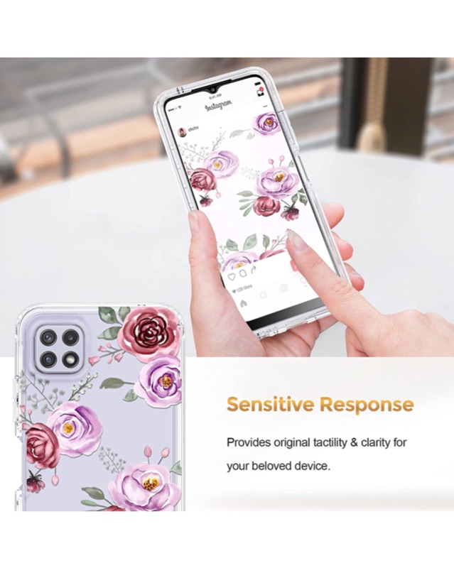 Photo 4 of A22 5G Case,JXVM Samsung Galaxy A22 5G Case Clear Floral with Built in Screen Protector, Full Body Shockproof TPU Flower Cover Phone Case for Woman Girls(2 Items)