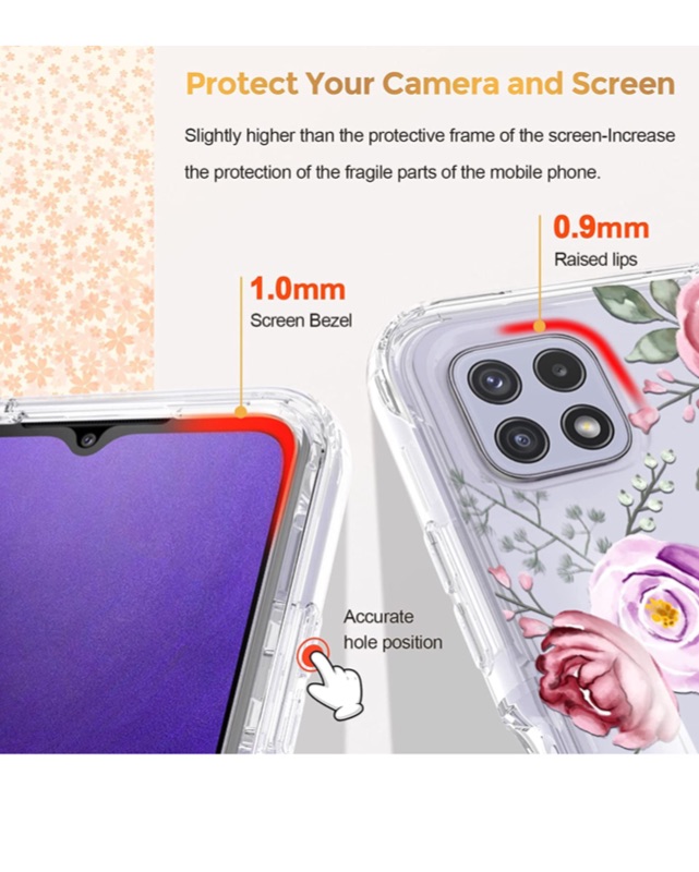 Photo 2 of A22 5G Case,JXVM Samsung Galaxy A22 5G Case Clear Floral with Built in Screen Protector, Full Body Shockproof TPU Flower Cover Phone Case for Woman Girls(2 Items)