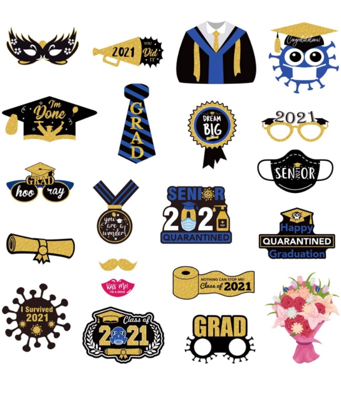 Photo 1 of 2021 Graduation Photo Props - Class Of 2021 Graduation Grad Party Decorations Supplies for Boys Girls, Graduation Photobooth Props by ACXOP (4 packs)