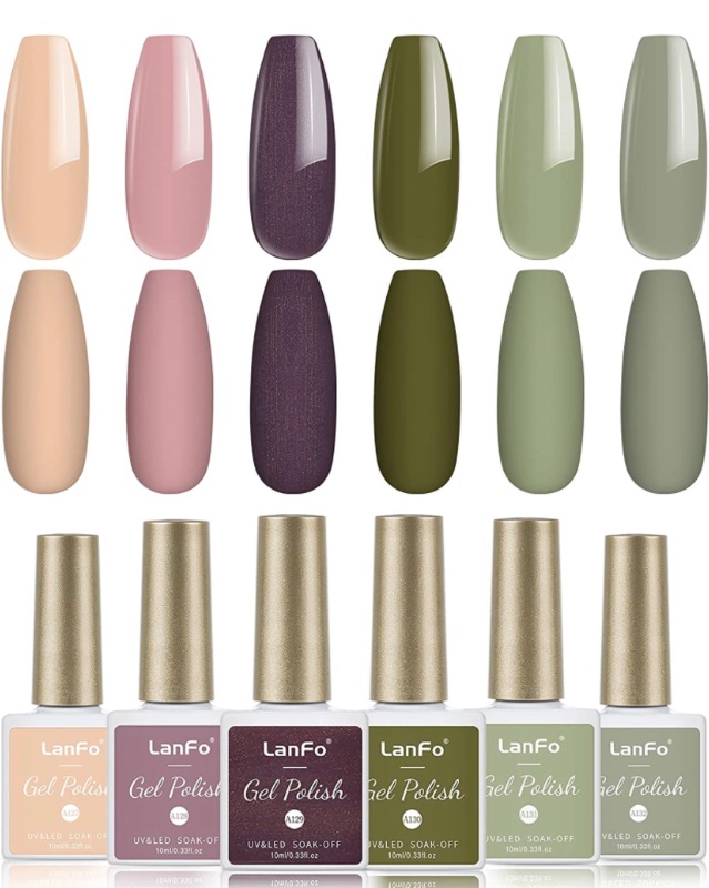 Photo 1 of LanFo 6 Colors Gel Nail Polish Set Nude Green Glitter Gel Nail Polish Shellac Gel Nail Polish UV LED Nail Lamp Soak Off Gel Polish Nail Art Manicure at Home