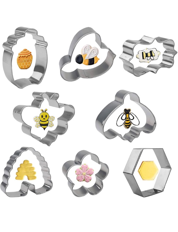Photo 1 of 8PCS Bee Cookie Cutters Beehive Flower Honeycomb and Honey Jar Stainless Steel Cookie Biscuit Cookie Cutters Molds for Honey Bee Party Decoration (2 pks)