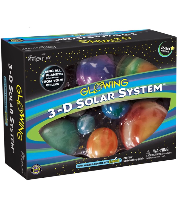 Photo 1 of Great Explorations 3-D Solar System Glow In The Dark Ceiling Hanging Kit 3D Planets and Star Stickers Create the Milky Way Teach Science STEM, Multicolor (UG-19862)